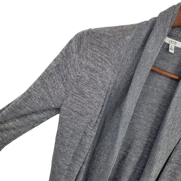 Gray Metallic Knit Cardigan Sweater Women Size S Open Front Stretch Career Cache - Picture 4 of 11